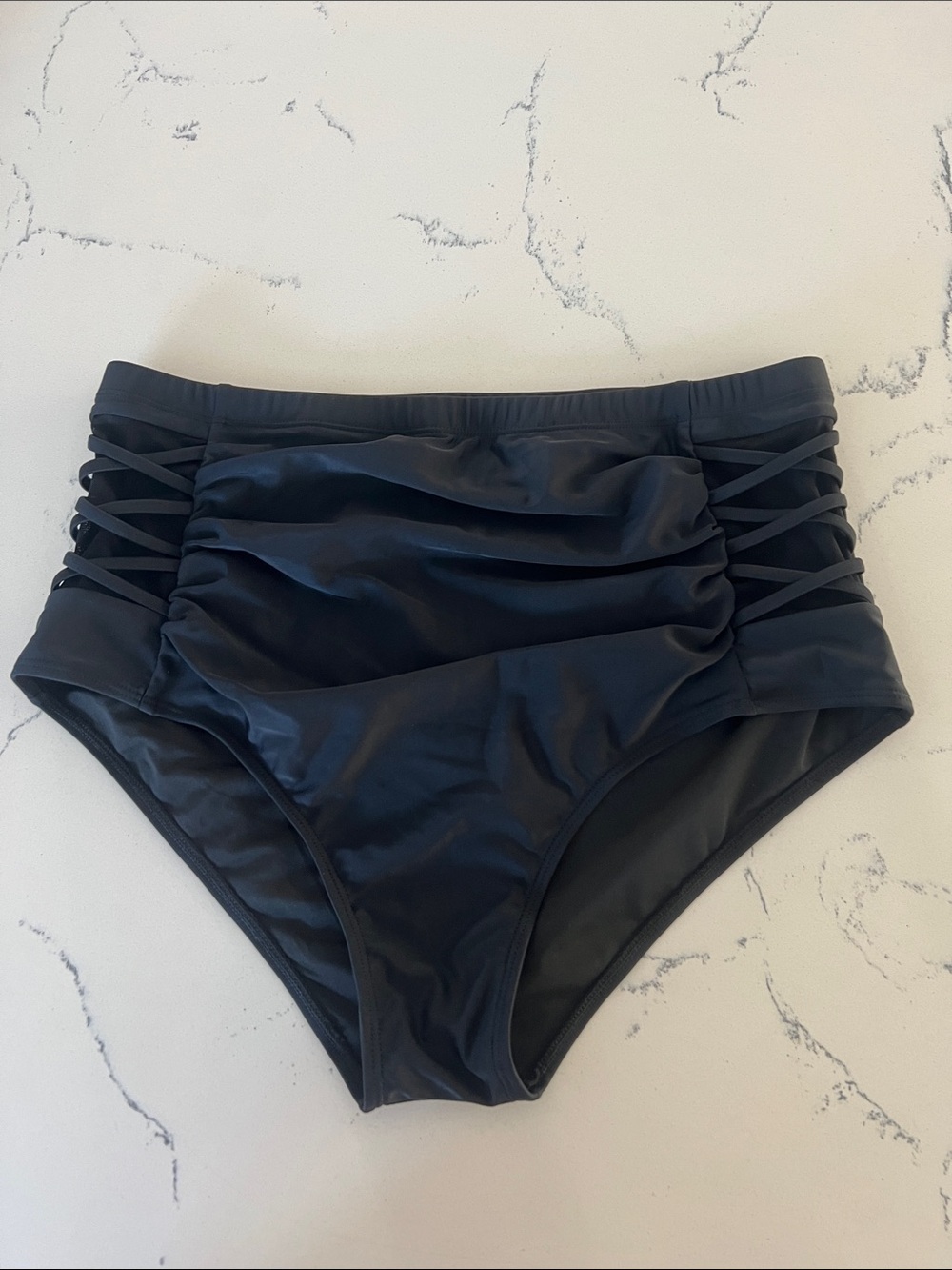 Younique Black High-Waist Ruched Swim Bottoms